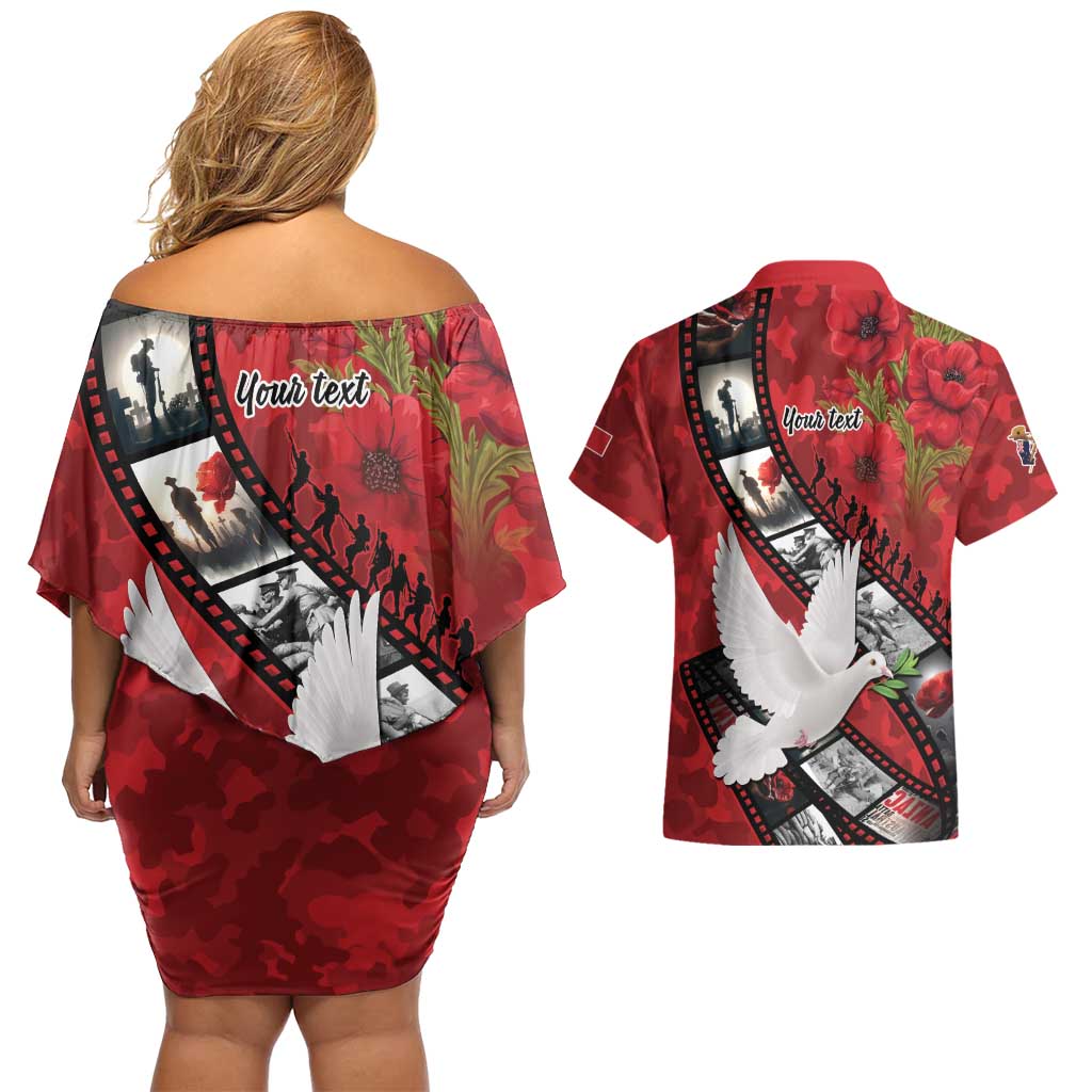 Personalised Tonga ANZAC 1915-2026 Filmstrip Couples Matching Off Shoulder Short Dress and Hawaiian Shirt Lest We Forget 25 April LT9 - Polynesian Pride