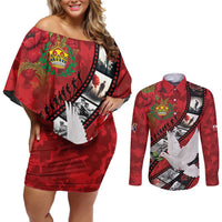 Personalised Tonga ANZAC 1915-2026 Filmstrip Couples Matching Off Shoulder Short Dress and Long Sleeve Button Shirt Lest We Forget 25 April LT9 Red - Polynesian Pride
