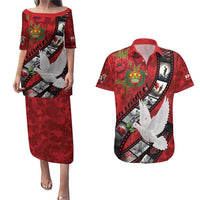 Personalised Tonga ANZAC 1915-2026 Filmstrip Couples Matching Puletasi and Hawaiian Shirt Lest We Forget 25 April LT9 Red - Polynesian Pride