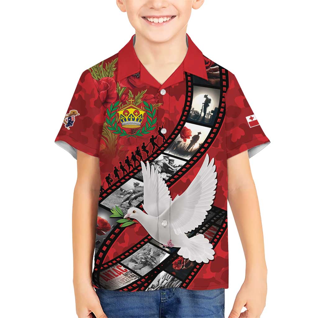 Personalised Tonga ANZAC 1915-2026 Filmstrip Family Matching Long Sleeve Bodycon Dress and Hawaiian Shirt Lest We Forget 25 April LT9 Son's Shirt Red - Polynesian Pride