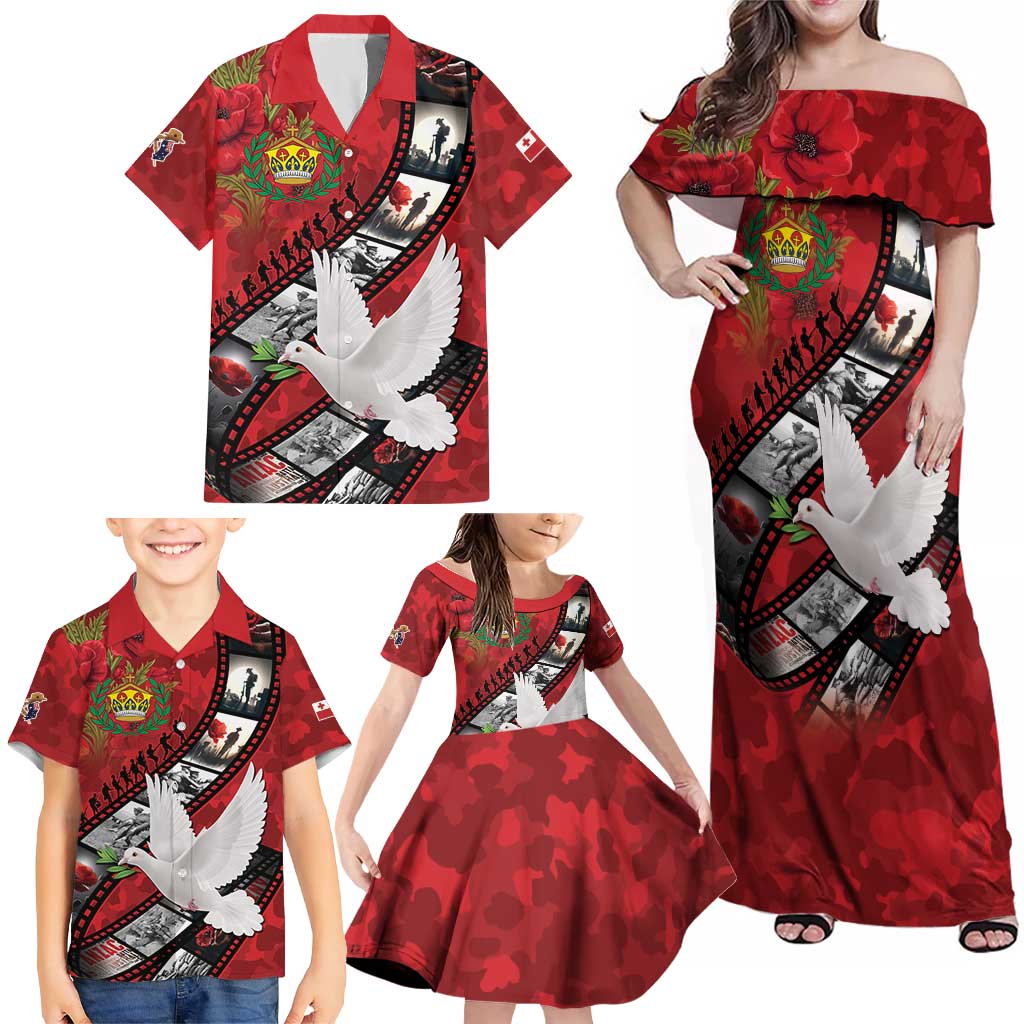 Personalised Tonga ANZAC 1915-2026 Filmstrip Family Matching Off Shoulder Maxi Dress and Hawaiian Shirt Lest We Forget 25 April LT9 - Polynesian Pride