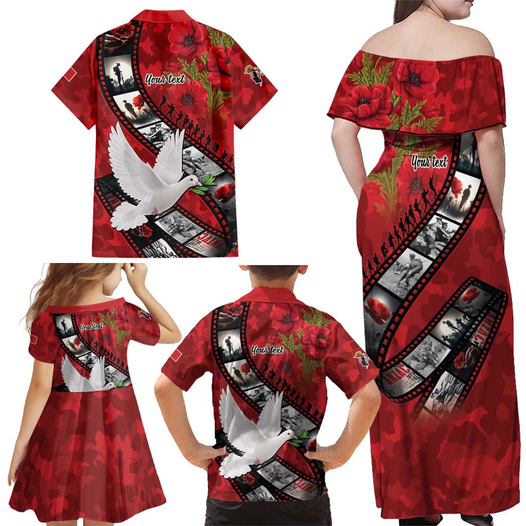 Personalised Tonga ANZAC 1915-2026 Filmstrip Family Matching Off Shoulder Maxi Dress and Hawaiian Shirt Lest We Forget 25 April LT9 - Polynesian Pride