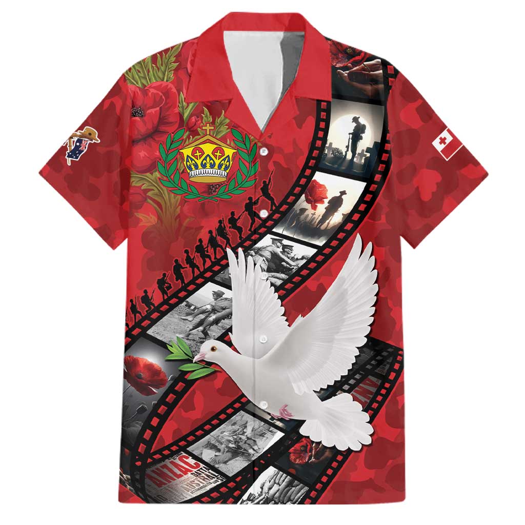 Personalised Tonga ANZAC 1915-2026 Filmstrip Family Matching Summer Maxi Dress and Hawaiian Shirt Lest We Forget 25 April LT9 Dad's Shirt - Short Sleeve Red - Polynesian Pride