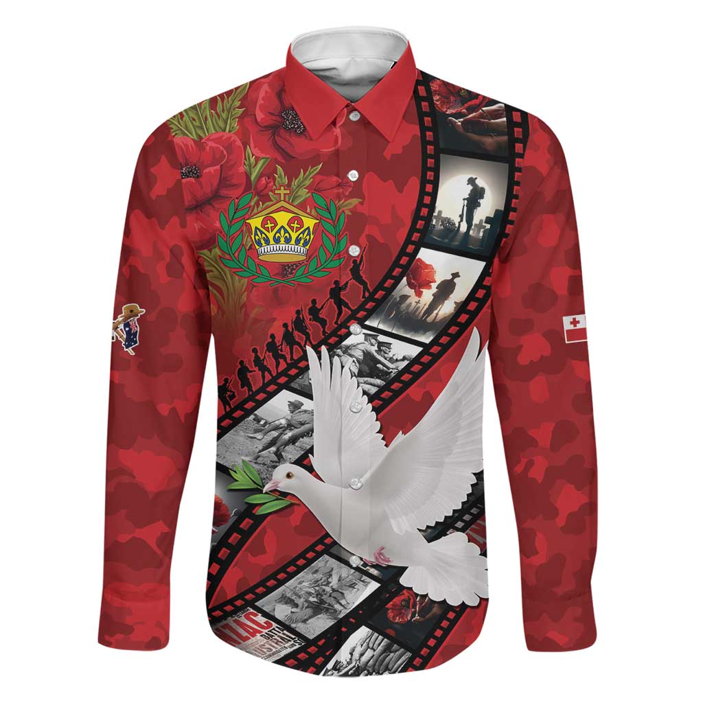 Personalised Tonga ANZAC 1915-2026 Filmstrip Family Matching Summer Maxi Dress and Hawaiian Shirt Lest We Forget 25 April LT9 Dad's Shirt - Long Sleeve Red - Polynesian Pride