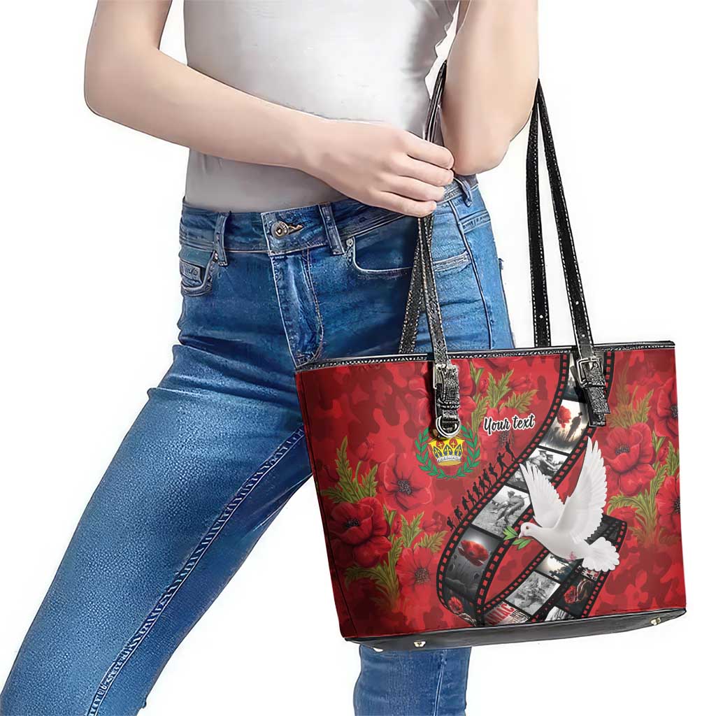 Personalised Tonga ANZAC 1915-2026 Filmstrip Leather Tote Bag Lest We Forget 25 April