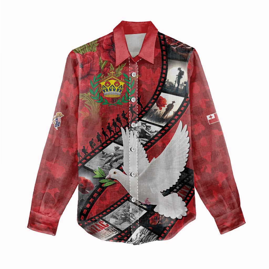 Personalised Tonga ANZAC 1915-2026 Filmstrip Women Casual Shirt Lest We Forget 25 April LT9 - Polynesian Pride