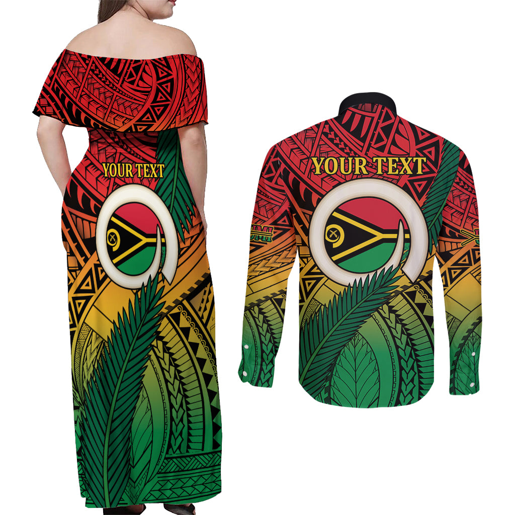 Personalised Vanuatu Yumi 44th Indipendens Dei Couples Matching Off Shoulder Maxi Dress and Long Sleeve Button Shirt Vanuatuan Broad Tusk with Polynesian Tribal LT9 - Polynesian Pride