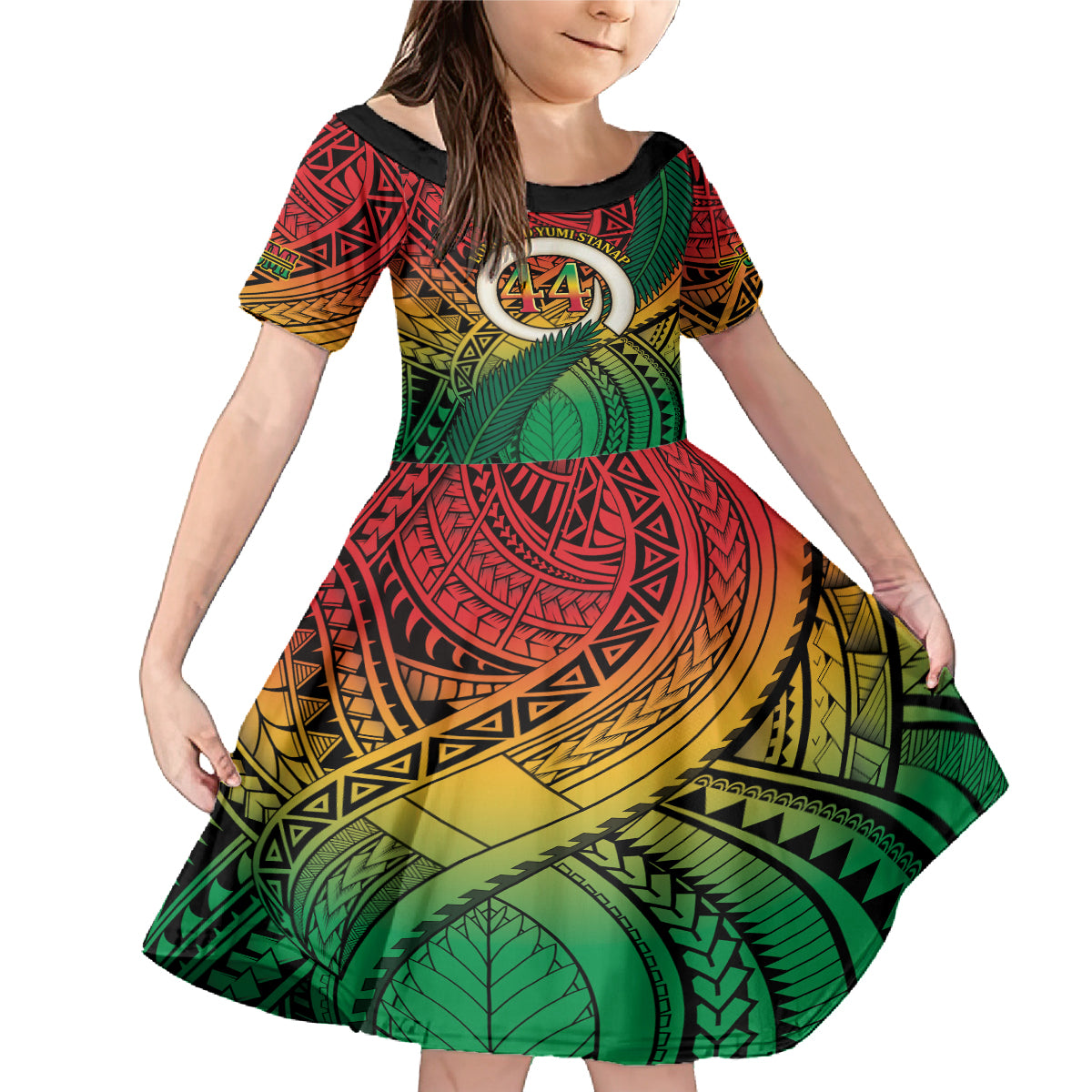 Personalised Vanuatu Yumi 44th Indipendens Dei Family Matching Mermaid Dress and Hawaiian Shirt Vanuatuan Broad Tusk with Polynesian Tribal LT9 Daughter's Dress Reggae - Polynesian Pride