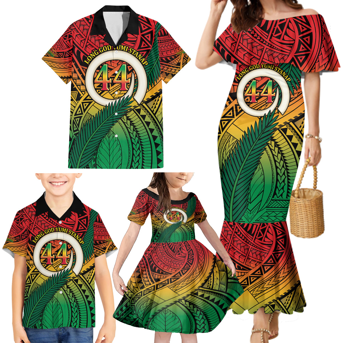 Personalised Vanuatu Yumi 44th Indipendens Dei Family Matching Mermaid Dress and Hawaiian Shirt Vanuatuan Broad Tusk with Polynesian Tribal LT9 - Polynesian Pride