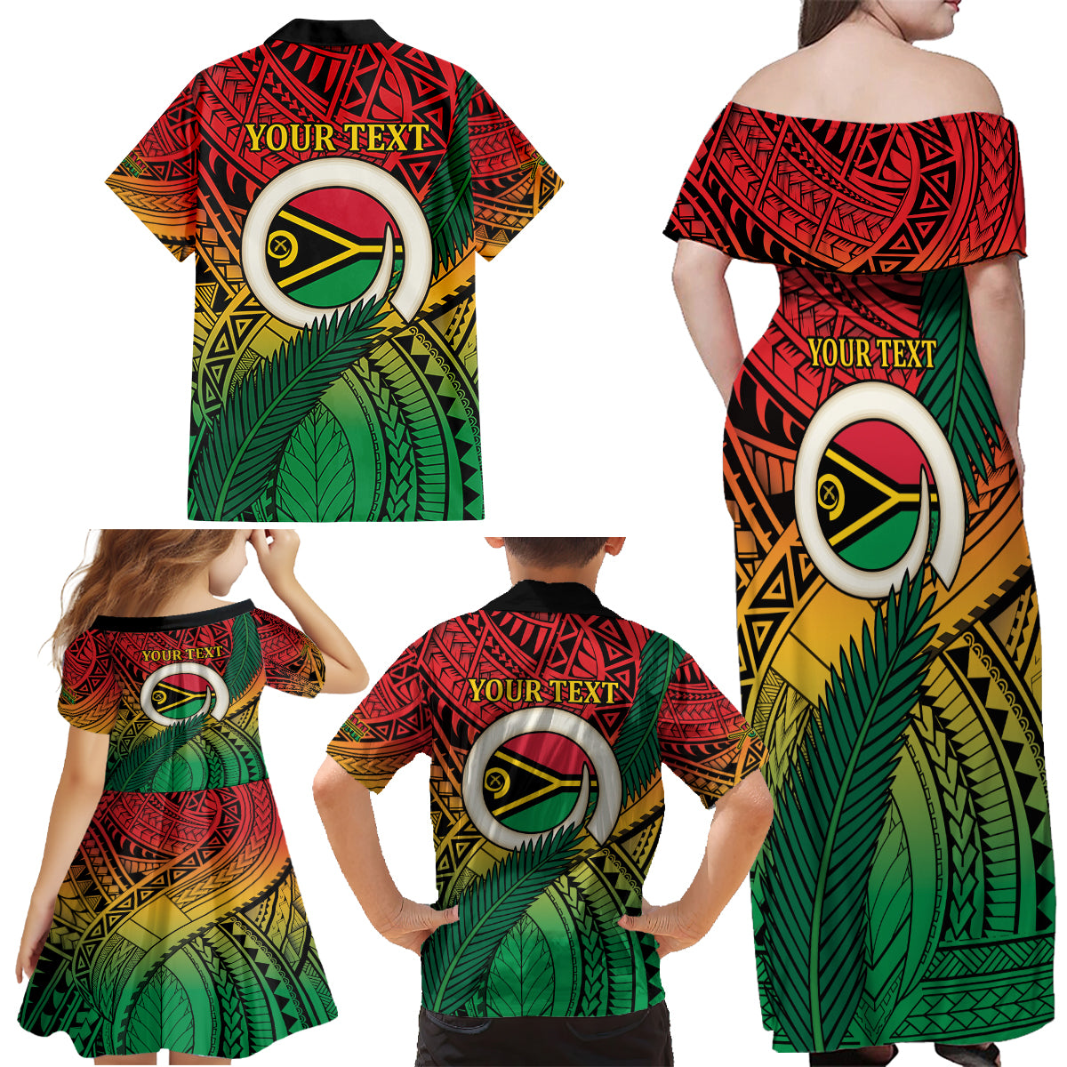 Personalised Vanuatu Yumi 44th Indipendens Dei Family Matching Off Shoulder Maxi Dress and Hawaiian Shirt Vanuatuan Broad Tusk with Polynesian Tribal LT9 - Polynesian Pride