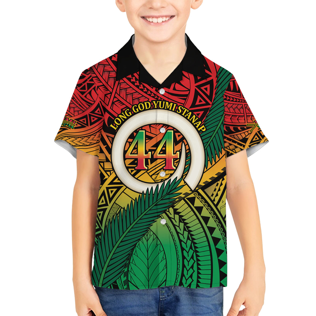 Personalised Vanuatu Yumi 44th Indipendens Dei Family Matching Off Shoulder Short Dress and Hawaiian Shirt Vanuatuan Broad Tusk with Polynesian Tribal LT9 Son's Shirt Reggae - Polynesian Pride