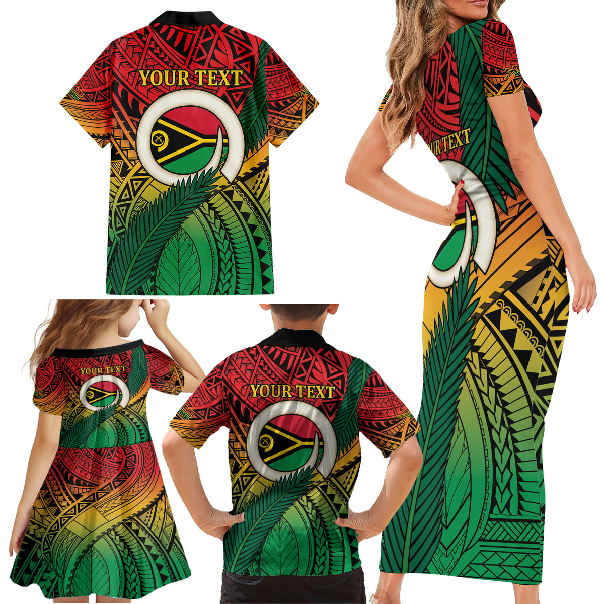 Personalised Vanuatu Yumi 44th Indipendens Dei Family Matching Short Sleeve Bodycon Dress and Hawaiian Shirt Vanuatuan Broad Tusk with Polynesian Tribal LT9 - Polynesian Pride