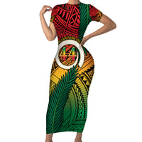 Personalised Vanuatu Yumi 44th Indipendens Dei Family Matching Short Sleeve Bodycon Dress and Hawaiian Shirt Vanuatuan Broad Tusk with Polynesian Tribal LT9 Mom's Dress Reggae - Polynesian Pride