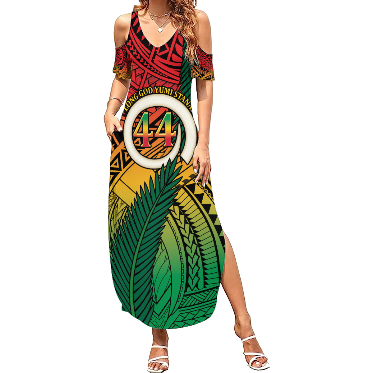 Personalised Vanuatu Yumi 44th Indipendens Dei Family Matching Summer Maxi Dress and Hawaiian Shirt Vanuatuan Broad Tusk with Polynesian Tribal LT9 Mom's Dress Reggae - Polynesian Pride
