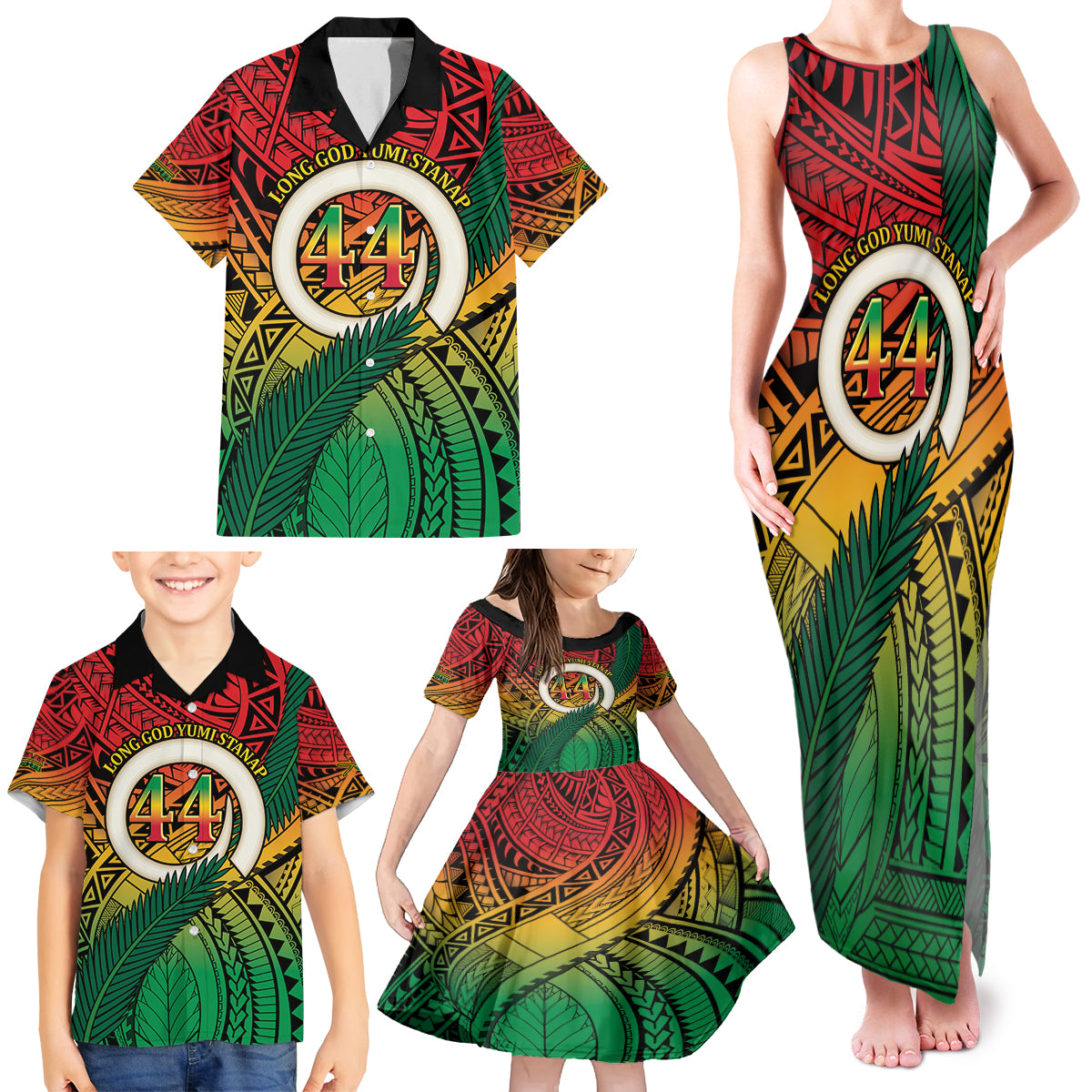 Personalised Vanuatu Yumi 44th Indipendens Dei Family Matching Tank Maxi Dress and Hawaiian Shirt Vanuatuan Broad Tusk with Polynesian Tribal LT9 - Polynesian Pride