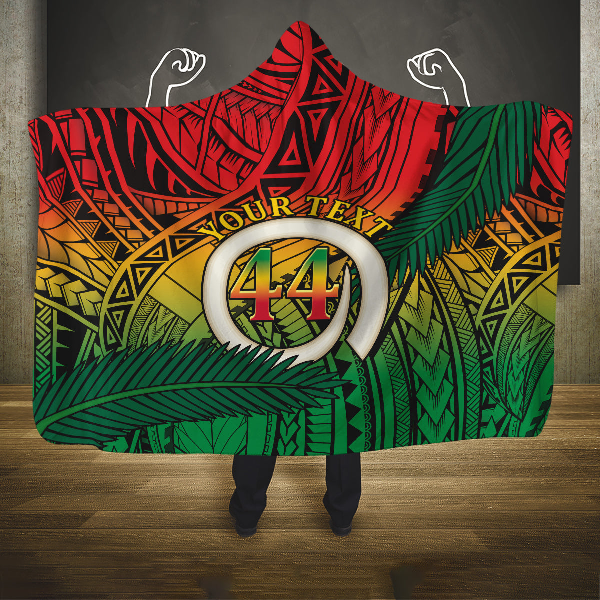 Personalised Vanuatu Yumi 44th Indipendens Dei Hooded Blanket Vanuatuan Broad Tusk with Polynesian Tribal