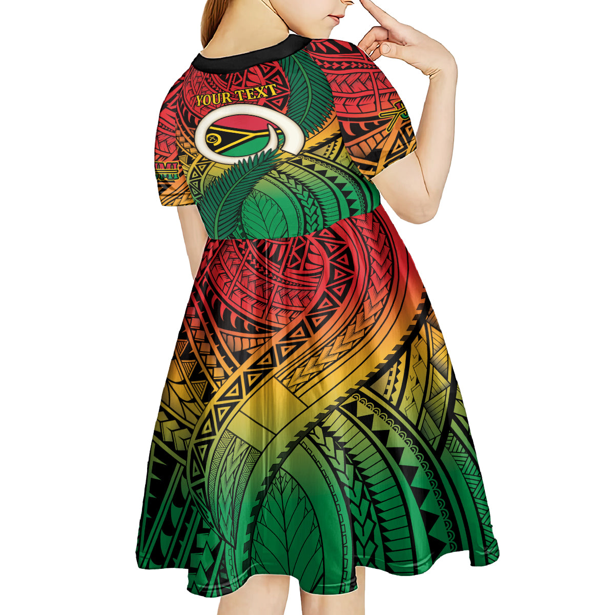 Personalised Vanuatu Yumi 44th Indipendens Dei Kid Short Sleeve Dress Vanuatuan Broad Tusk with Polynesian Tribal