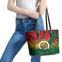Personalised Vanuatu Yumi 44th Indipendens Dei Leather Tote Bag Vanuatuan Broad Tusk with Polynesian Tribal LT9 - Polynesian Pride