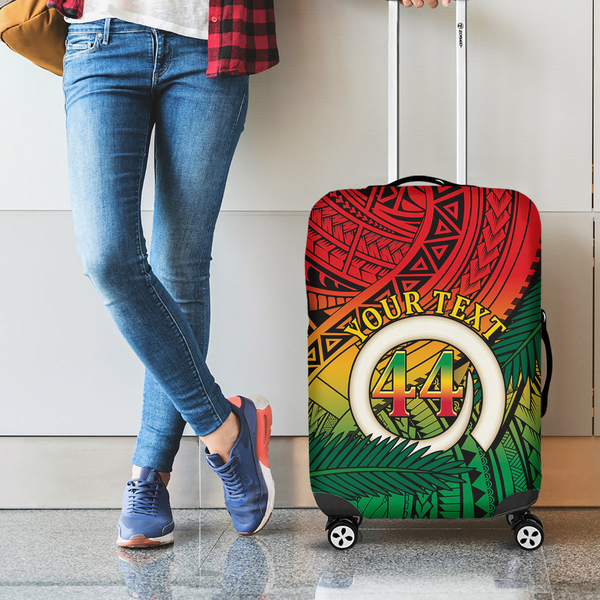 Personalised Vanuatu Yumi 44th Indipendens Dei Luggage Cover Vanuatuan Broad Tusk with Polynesian Tribal