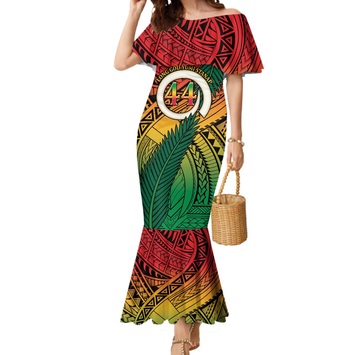 Personalised Vanuatu Yumi 44th Indipendens Dei Mermaid Dress Vanuatuan Broad Tusk with Polynesian Tribal LT9 Women Reggae - Polynesian Pride
