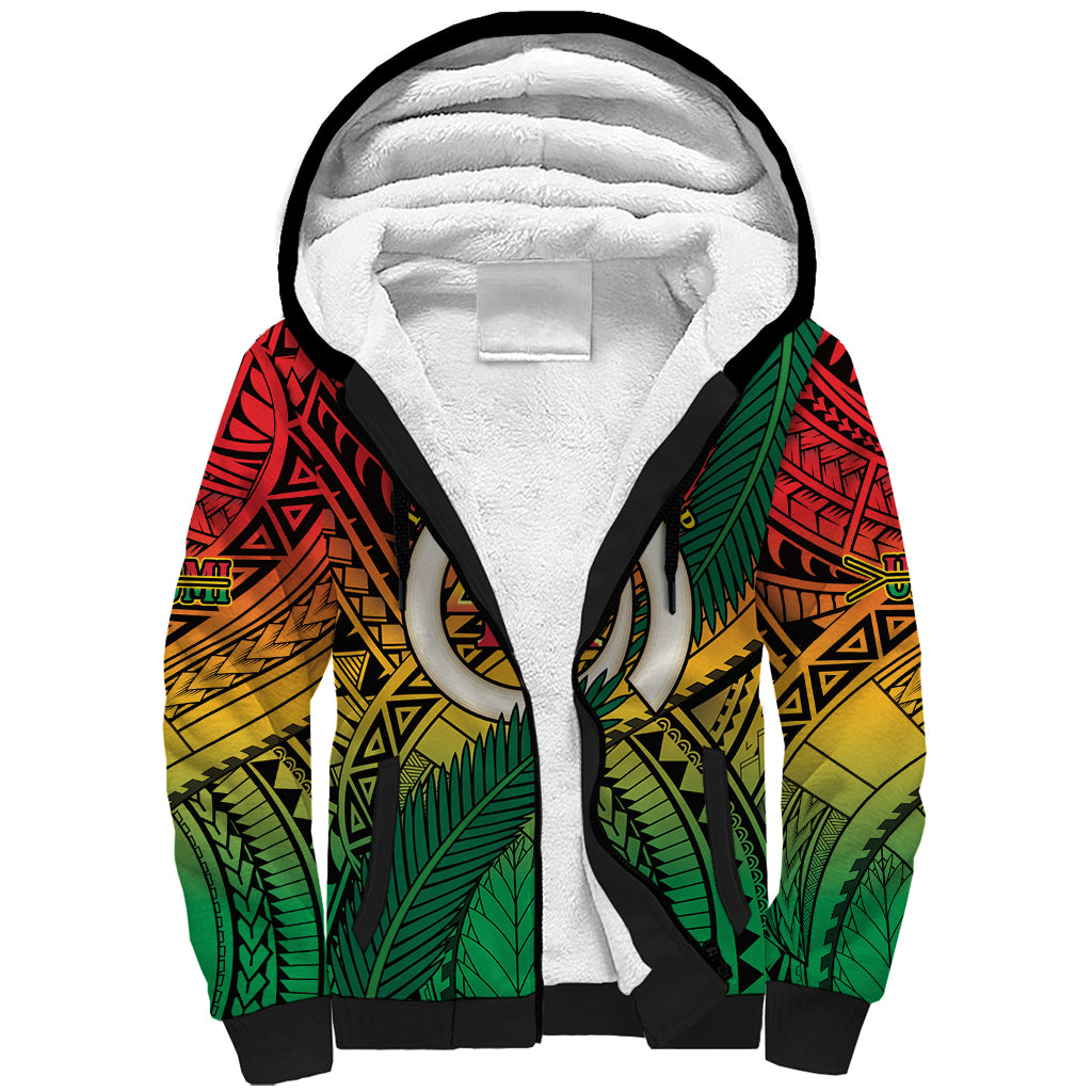 Personalised Vanuatu Yumi 44th Indipendens Dei Sherpa Hoodie Vanuatuan Broad Tusk with Polynesian Tribal