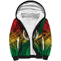 Personalised Vanuatu Yumi 44th Indipendens Dei Sherpa Hoodie Vanuatuan Broad Tusk with Polynesian Tribal