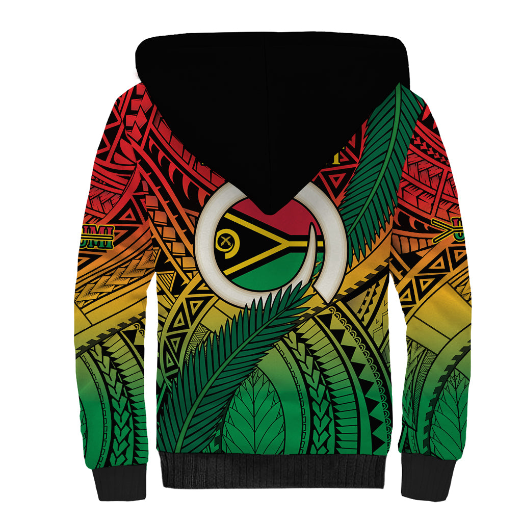 Personalised Vanuatu Yumi 44th Indipendens Dei Sherpa Hoodie Vanuatuan Broad Tusk with Polynesian Tribal