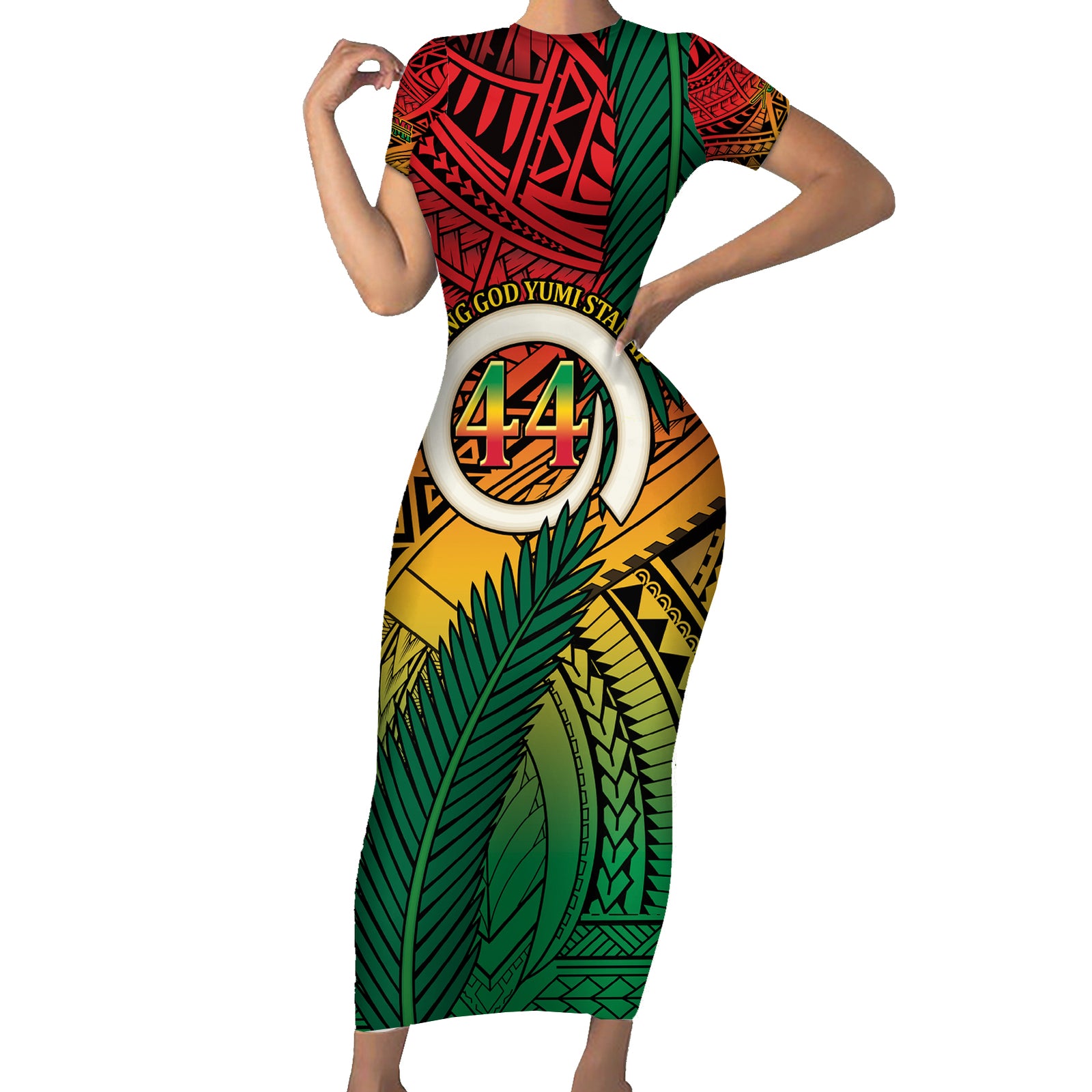 Personalised Vanuatu Yumi 44th Indipendens Dei Short Sleeve Bodycon Dress Vanuatuan Broad Tusk with Polynesian Tribal