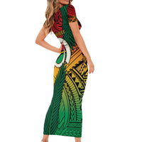 Personalised Vanuatu Yumi 44th Indipendens Dei Short Sleeve Bodycon Dress Vanuatuan Broad Tusk with Polynesian Tribal