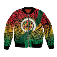 Personalised Vanuatu Yumi 44th Indipendens Dei Sleeve Zip Bomber Jacket Vanuatuan Broad Tusk with Polynesian Tribal