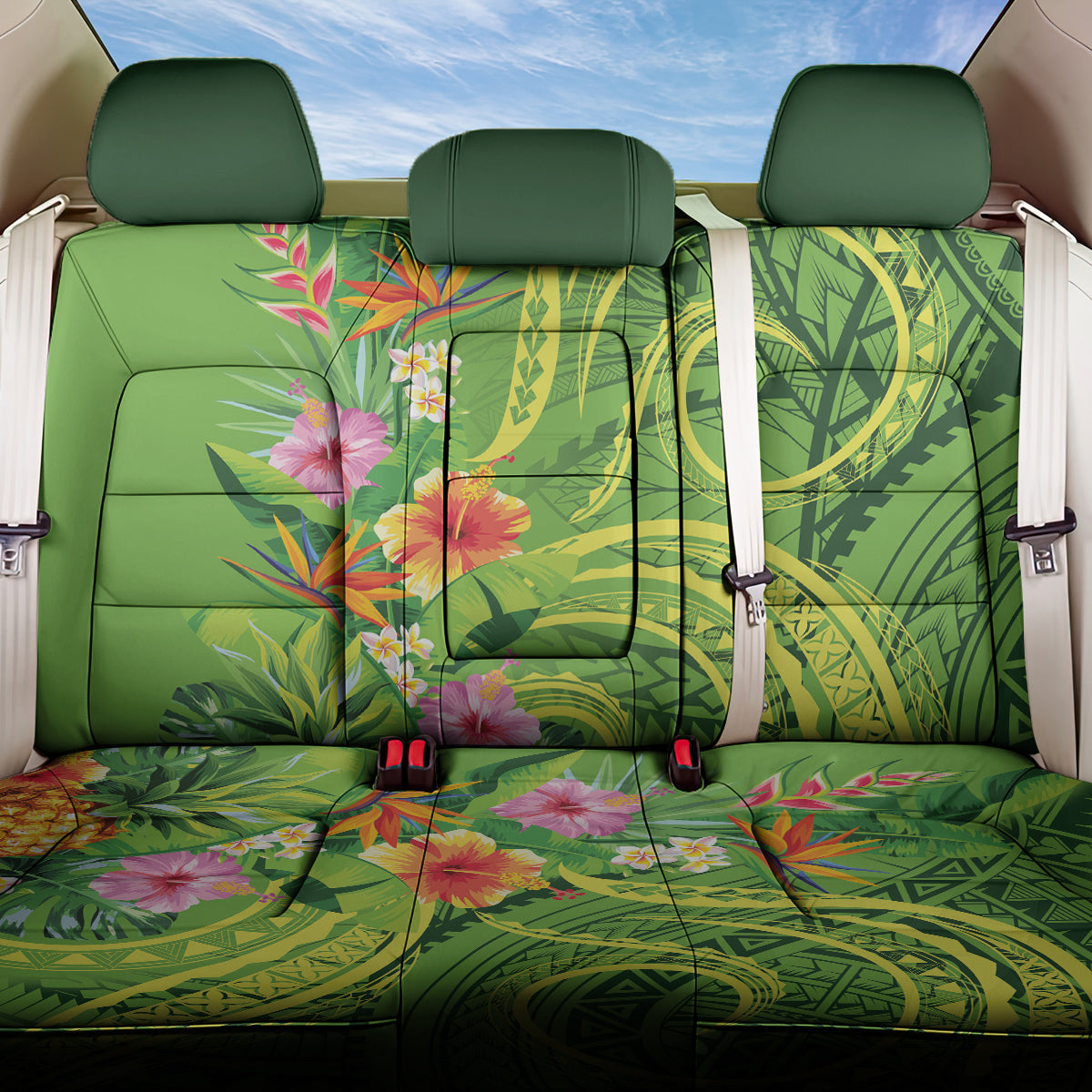 Polynesian Tribal Flower Tattoo Back Car Seat Cover Special Lime Green Vibe LT9