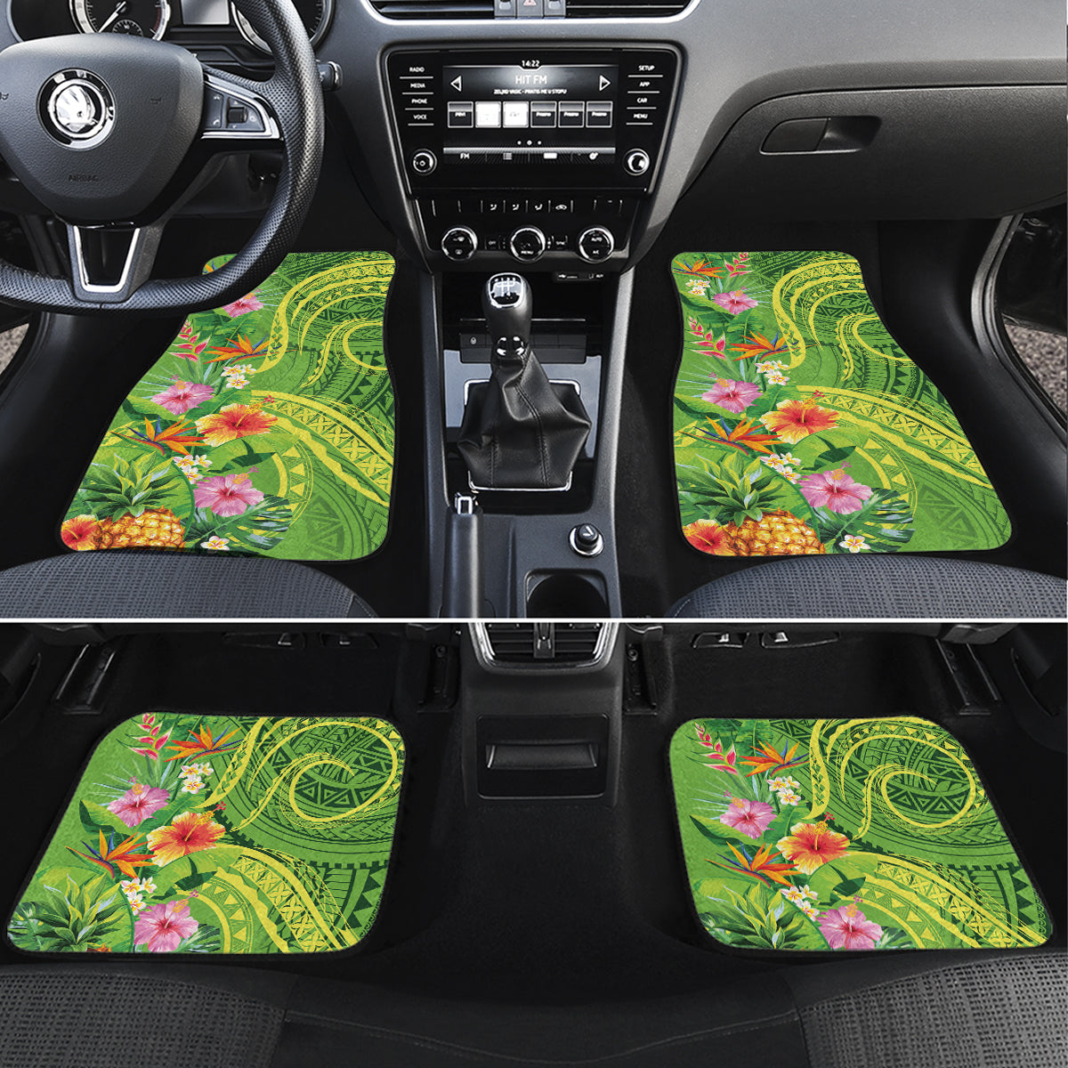 Polynesian Tribal Flower Tattoo Car Mats Special Lime Green Vibe