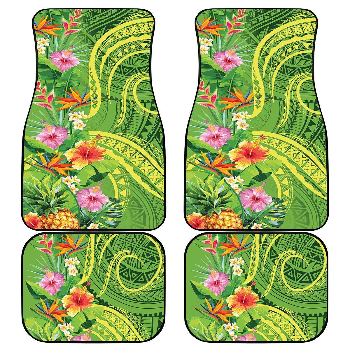 Polynesian Tribal Flower Tattoo Car Mats Special Lime Green Vibe