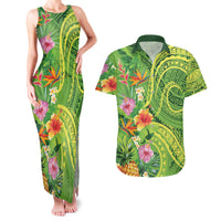 Polynesian Tribal Flower Tattoo Couples Matching Tank Maxi Dress and Hawaiian Shirt Special Lime Green Vibe LT9 Lime Green - Polynesian Pride