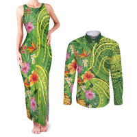 Polynesian Tribal Flower Tattoo Couples Matching Tank Maxi Dress and Long Sleeve Button Shirt Special Lime Green Vibe LT9 Lime Green - Polynesian Pride
