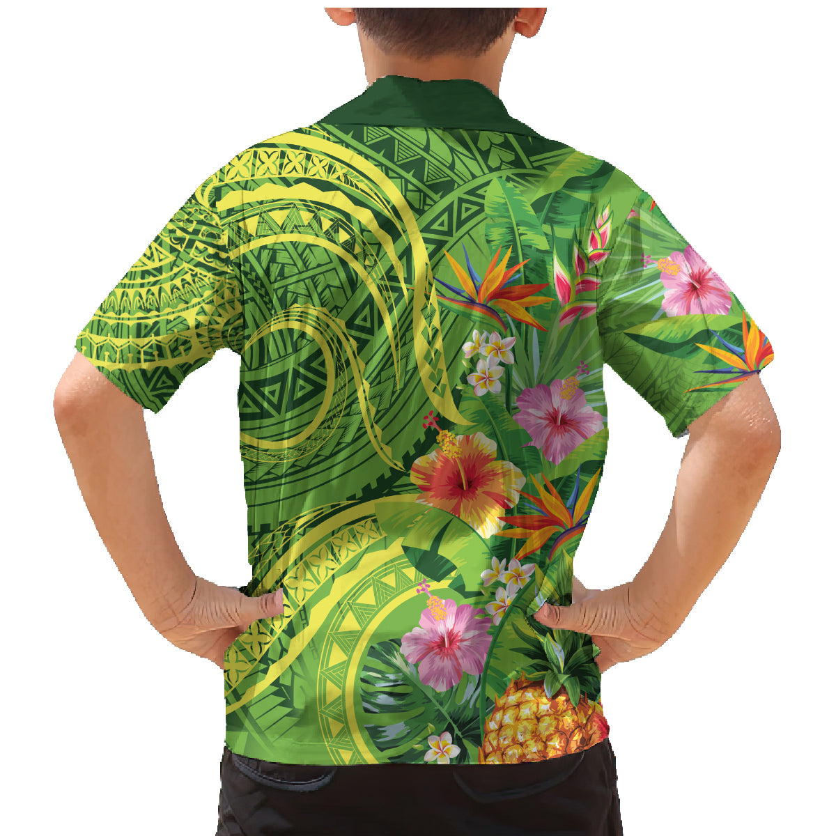 Polynesian Tribal Flower Tattoo Family Matching Mermaid Dress and Hawaiian Shirt Special Lime Green Vibe LT9 - Polynesian Pride