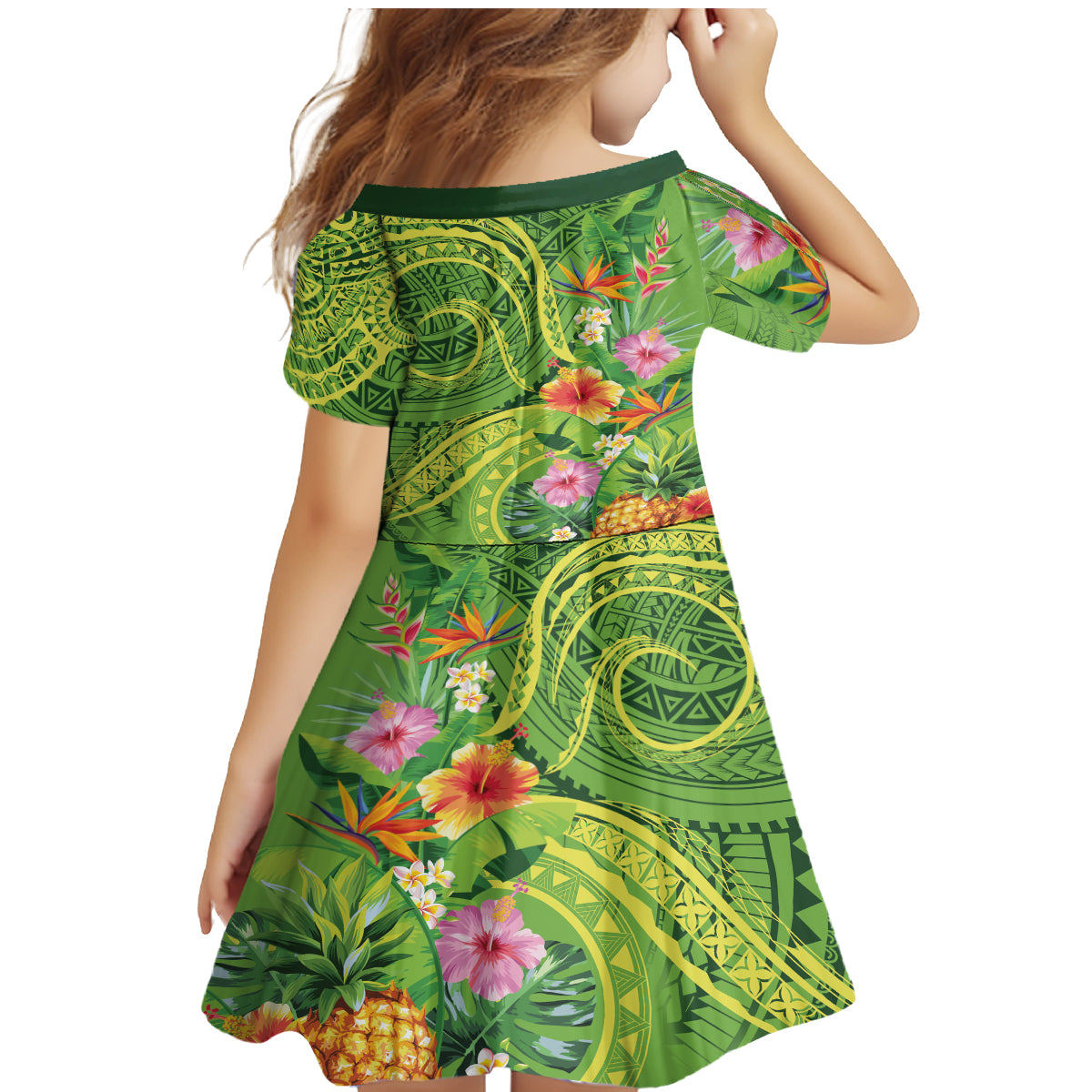 Polynesian Tribal Flower Tattoo Family Matching Mermaid Dress and Hawaiian Shirt Special Lime Green Vibe LT9 - Polynesian Pride