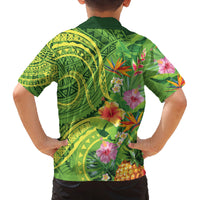 Polynesian Tribal Flower Tattoo Family Matching Off Shoulder Short Dress and Hawaiian Shirt Special Lime Green Vibe LT9 - Polynesian Pride