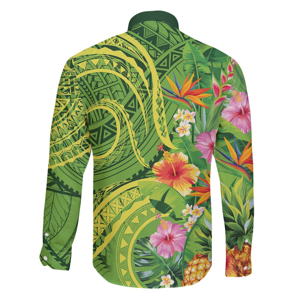 Polynesian Tribal Flower Tattoo Family Matching Off Shoulder Short Dress and Hawaiian Shirt Special Lime Green Vibe LT9 - Polynesian Pride