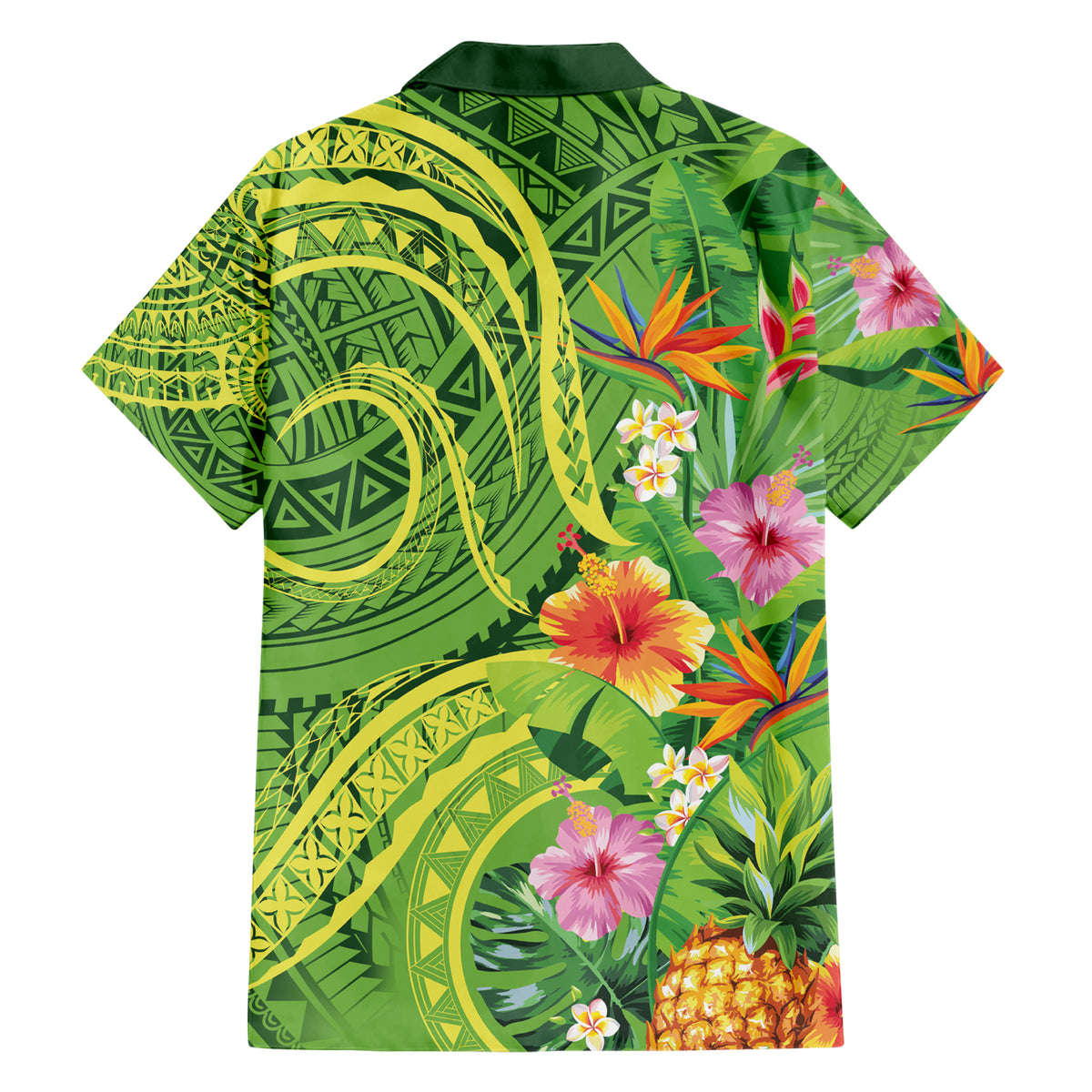 Polynesian Tribal Flower Tattoo Family Matching Short Sleeve Bodycon Dress and Hawaiian Shirt Special Lime Green Vibe LT9 - Polynesian Pride
