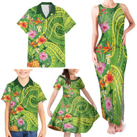 Polynesian Tribal Flower Tattoo Family Matching Tank Maxi Dress and Hawaiian Shirt Special Lime Green Vibe LT9 - Polynesian Pride