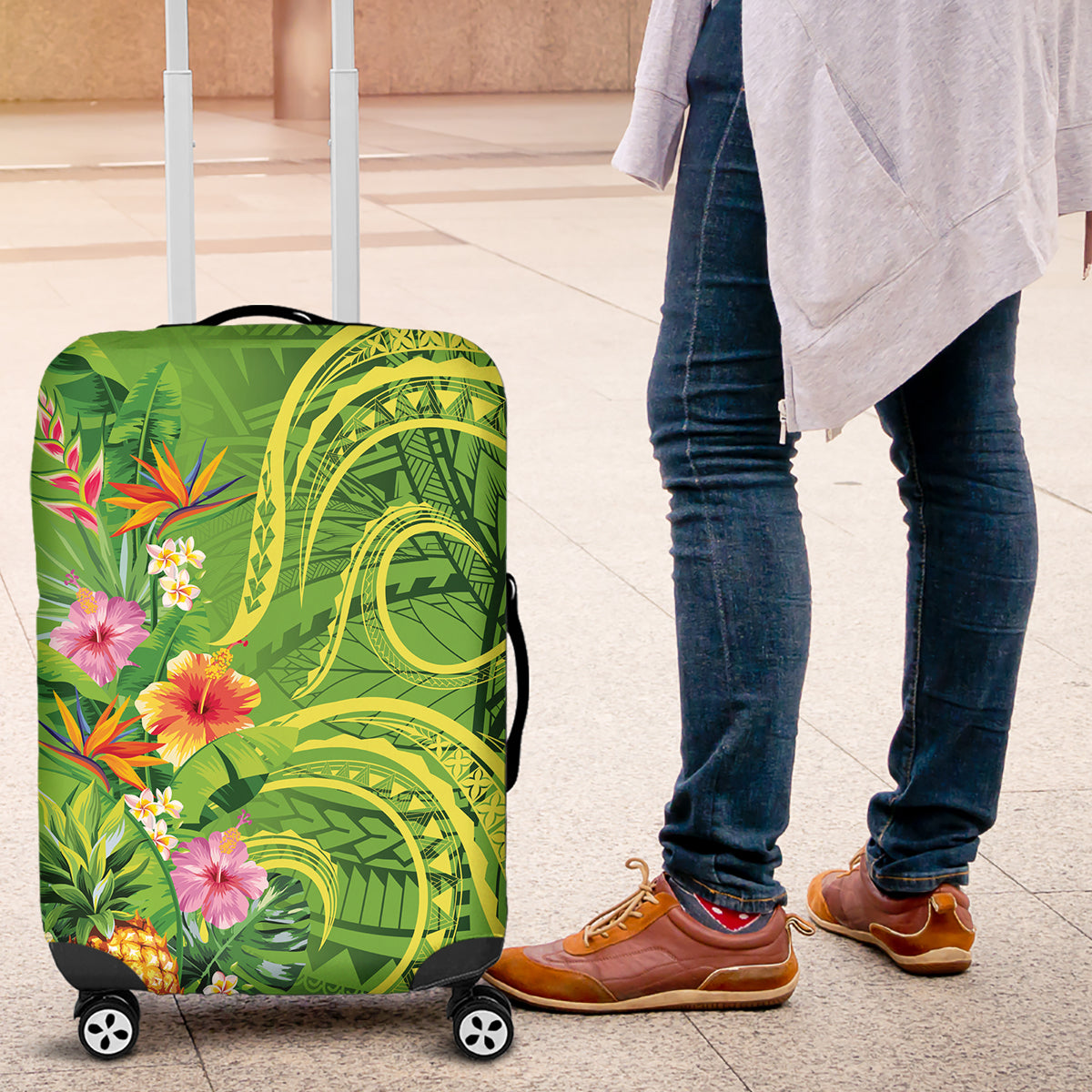 Polynesian Tribal Flower Tattoo Luggage Cover Special Lime Green Vibe