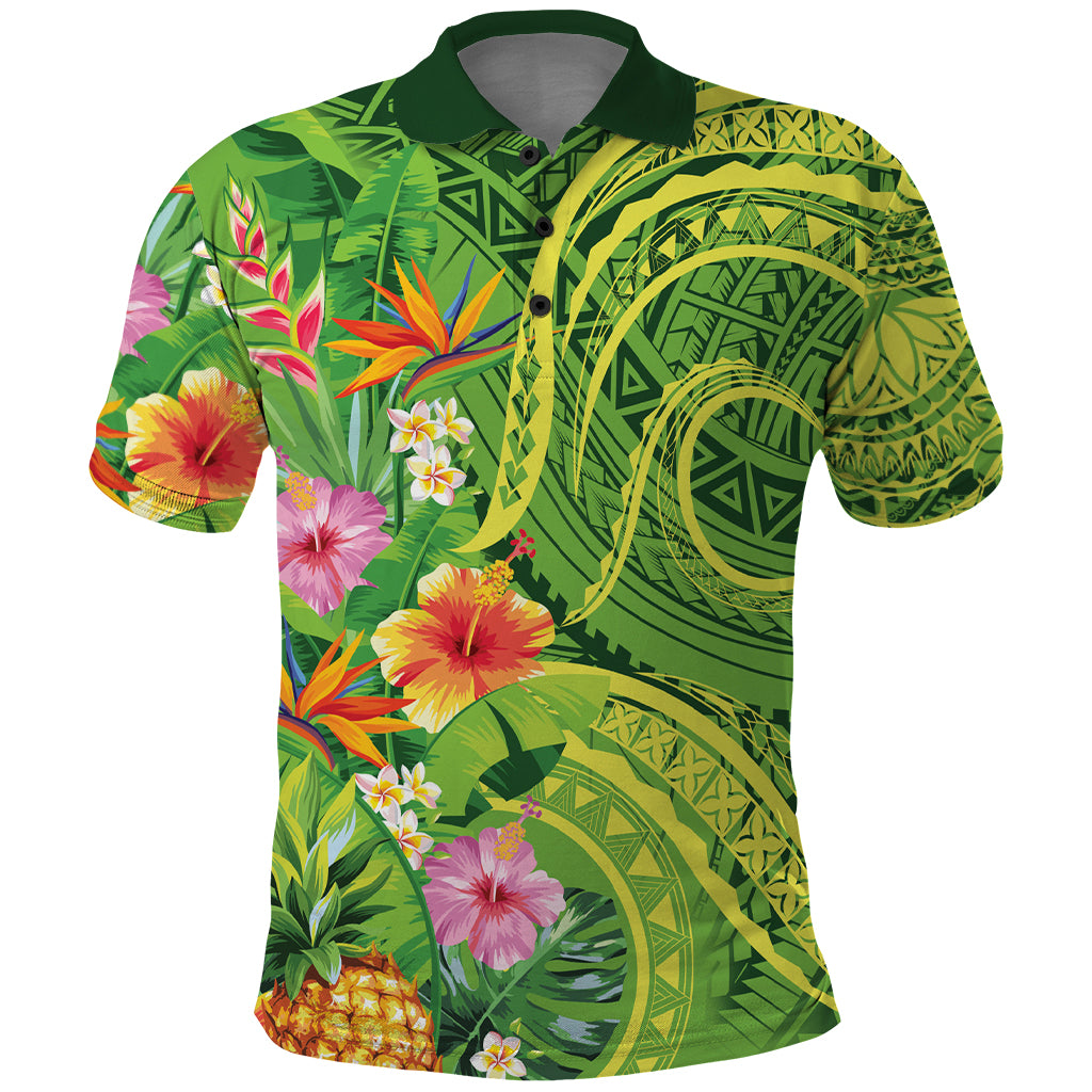 Polynesian Tribal Flower Tattoo Polo Shirt Special Lime Green Vibe