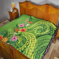 Polynesian Tribal Flower Tattoo Quilt Special Lime Green Vibe