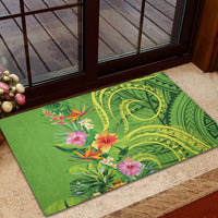 Polynesian Tribal Flower Tattoo Rubber Doormat Special Lime Green Vibe
