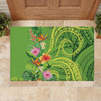 Polynesian Tribal Flower Tattoo Rubber Doormat Special Lime Green Vibe