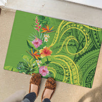 Polynesian Tribal Flower Tattoo Rubber Doormat Special Lime Green Vibe