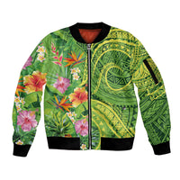 Polynesian Tribal Flower Tattoo Sleeve Zip Bomber Jacket Special Lime Green Vibe