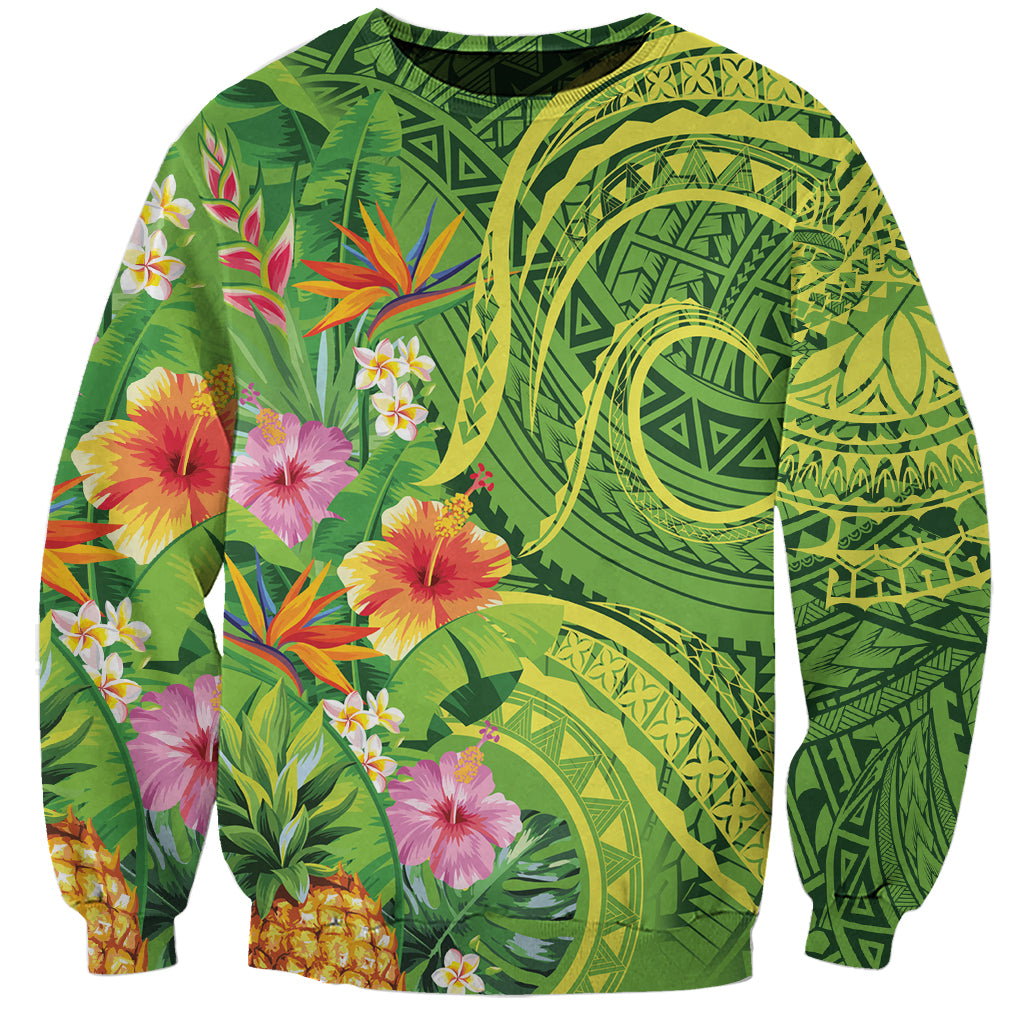 Polynesian Tribal Flower Tattoo Sweatshirt Special Lime Green Vibe