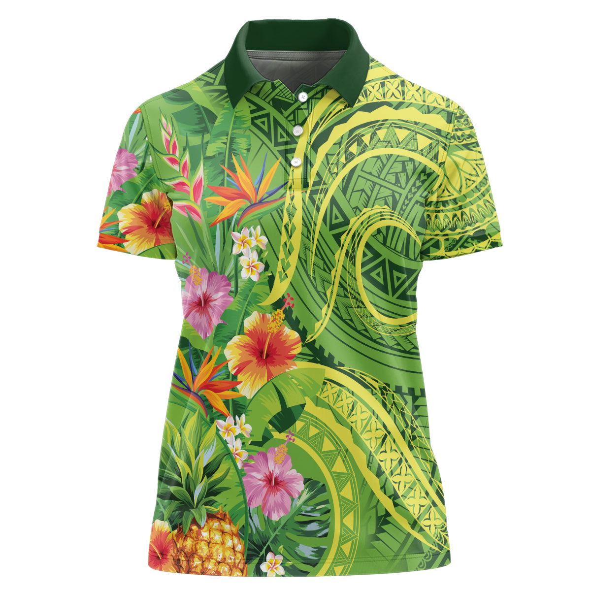 Polynesian Tribal Flower Tattoo Women Polo Shirt Special Lime Green Vibe